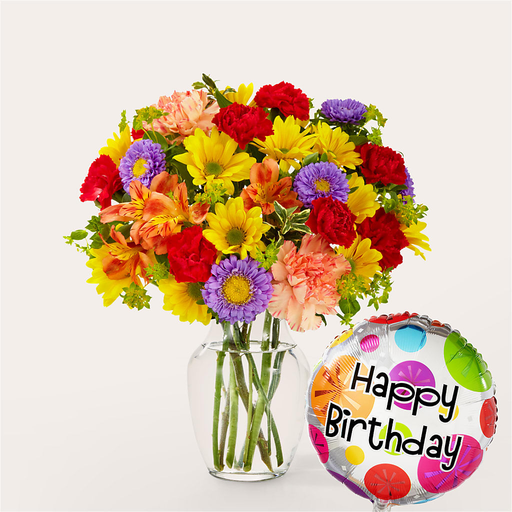 Kaleidoscope Bouquet with Birthday Balloon