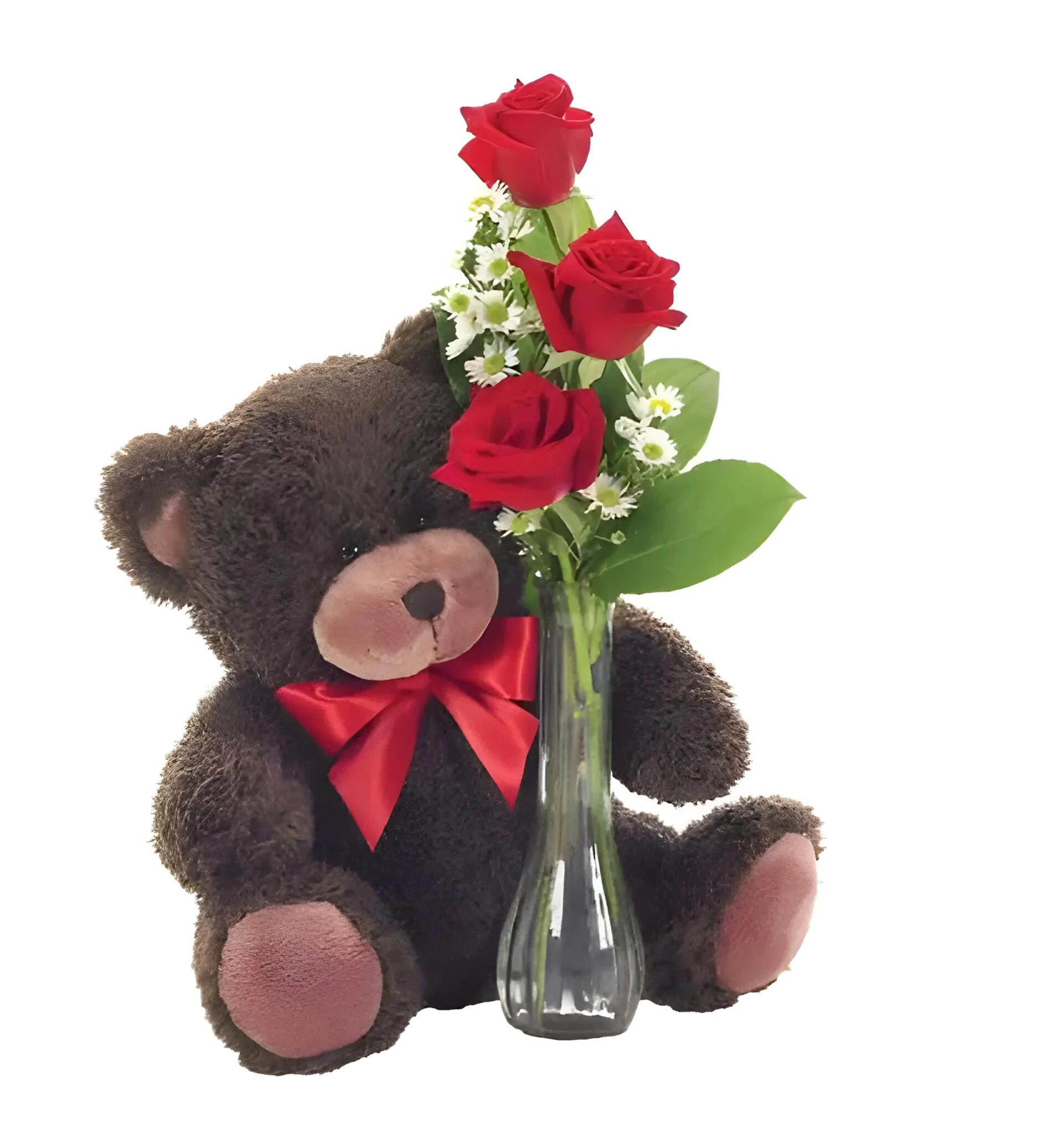 Bud Vase Roses with Teddy Bear