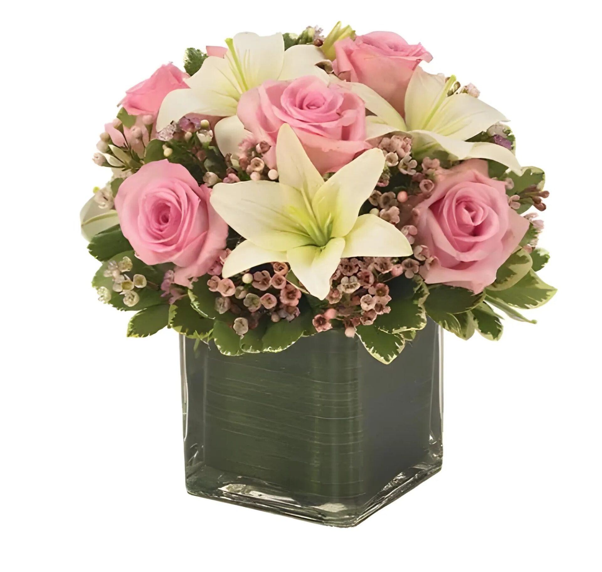 Pink Rose & Lily Cube Bouquet